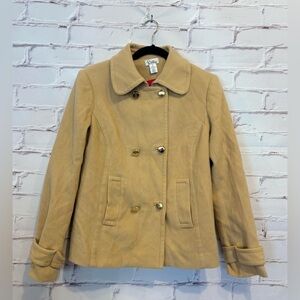 Lilly Pulitzer 100% Wool  Vintage Tan Double Breasted Collared Pea Coat Size 6